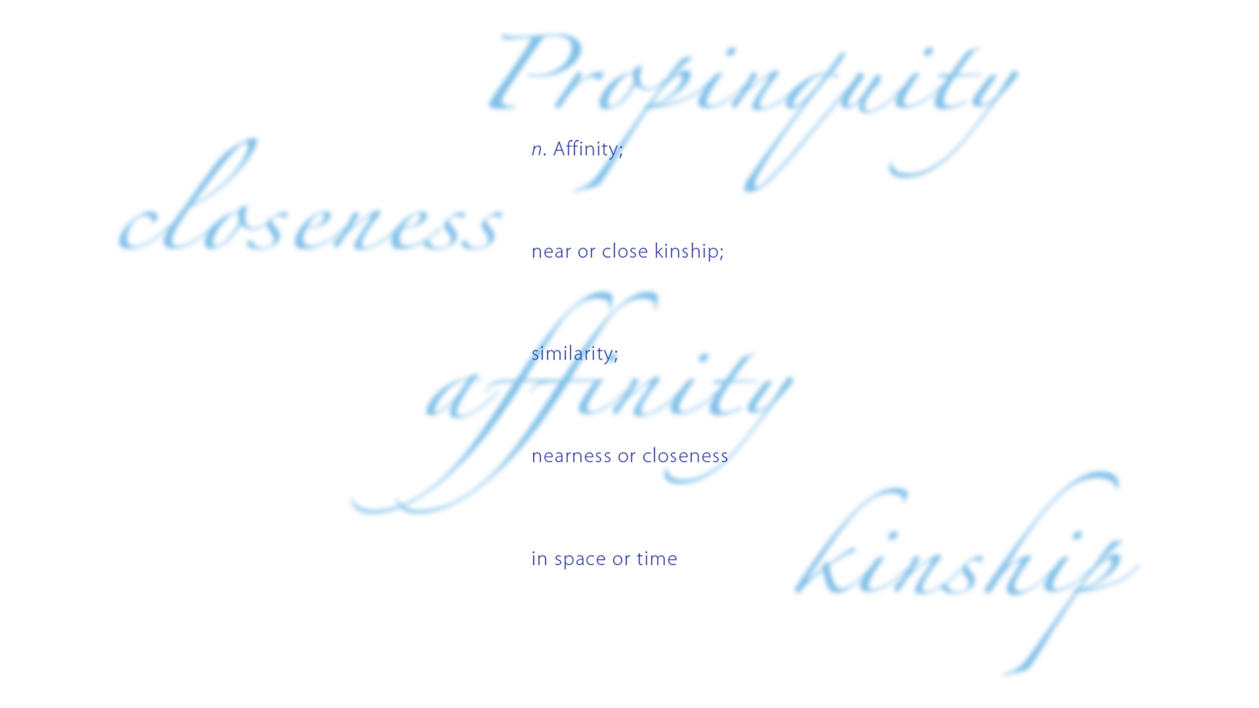Affinity; near or close kinship; similarity; nearness or closeness; in space or time